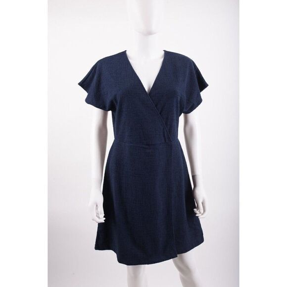Madwell Womans Cross Front Mini Dress Size M Navy Blue Cotton Blend AL717 NWT - Picture 1 of 6